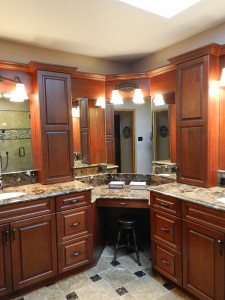 Wood Bathroom with Granite Counter Tops