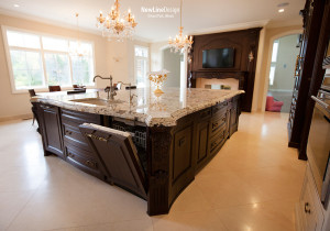 Dark Wood Modern Cabinets with Marble Counter