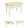 White hall desk with wooden top